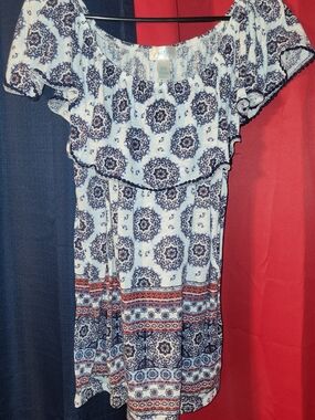 just be White Blouse with Navy & Rust Medallion Print 2xl